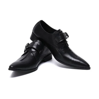 Christia Bella Simplicity Genuine Leather Business Shoes - Large Size Pointed Toe Formal Dress Shoes with Fashion Buckle