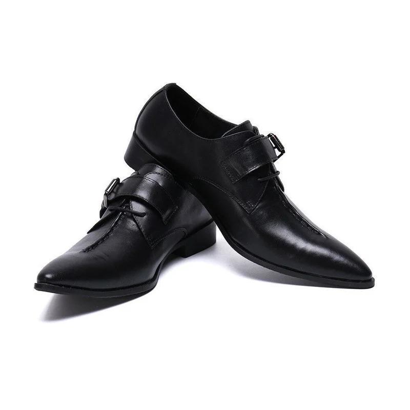 Christia Bella Simplicity Genuine Leather Business Shoes - Large Size Pointed Toe Formal Dress Shoes with Fashion Buckle
