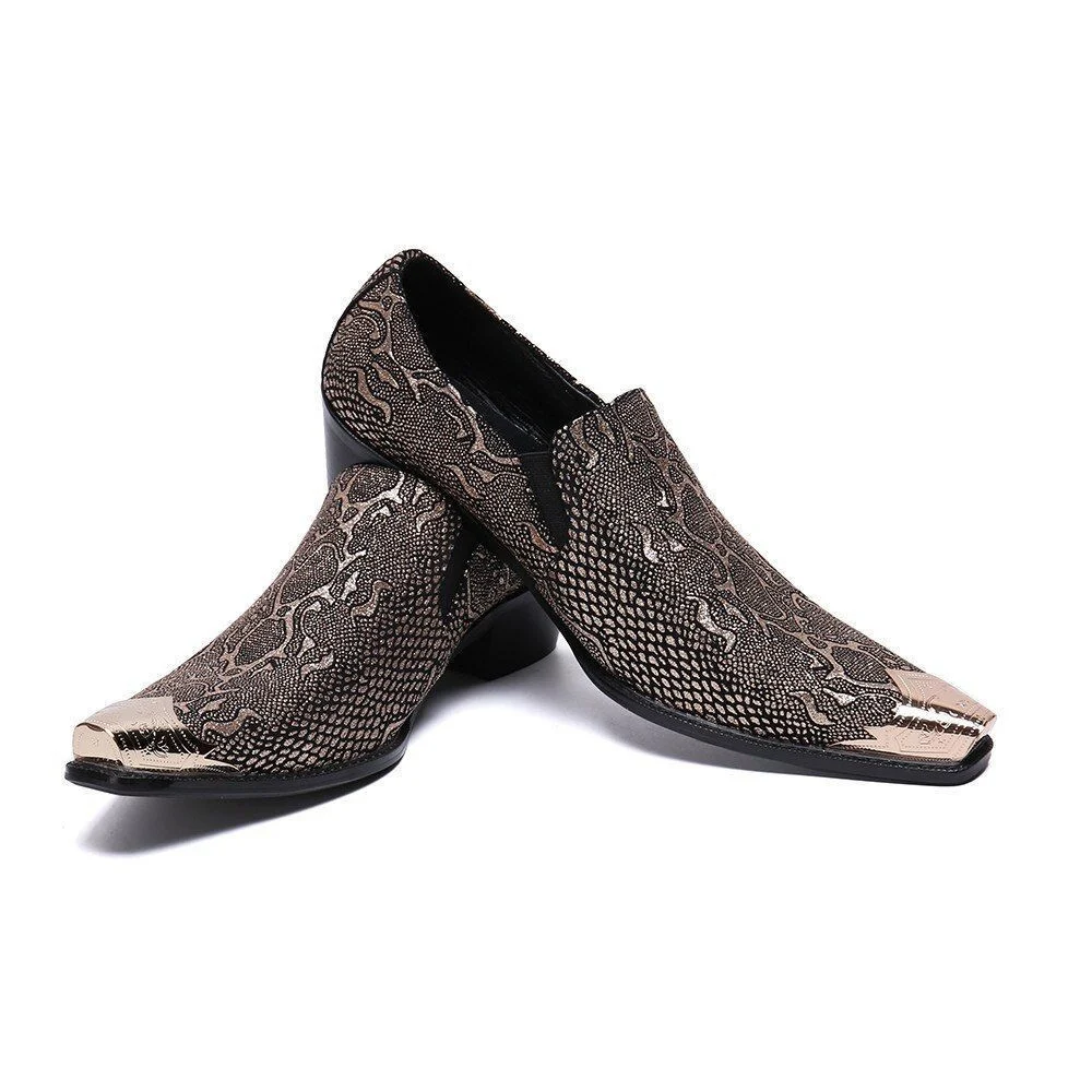 Genuine Leather Slip-On Shoes - Large Size Metal Square Toe Formal Dress Shoes for Men - Image 2