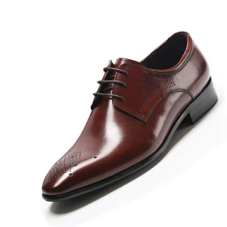 New Office Genuine Leather Dress Shoes - Pointed Toe Lace-Up Retro Business Shoes for Men