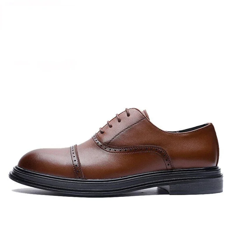 Simple Carved Pointed Business Casual Shoes - Lace-Up Comfortable Work Flats for Men - Image 5