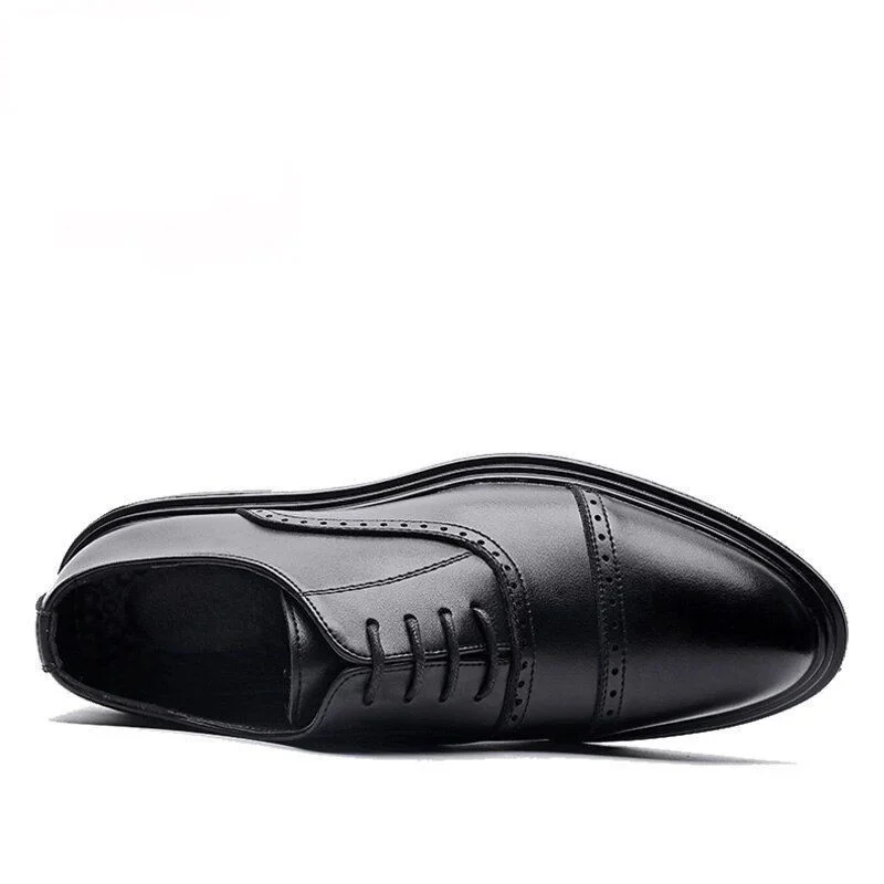 Simple Carved Pointed Business Casual Shoes - Lace-Up Comfortable Work Flats for Men - Image 4