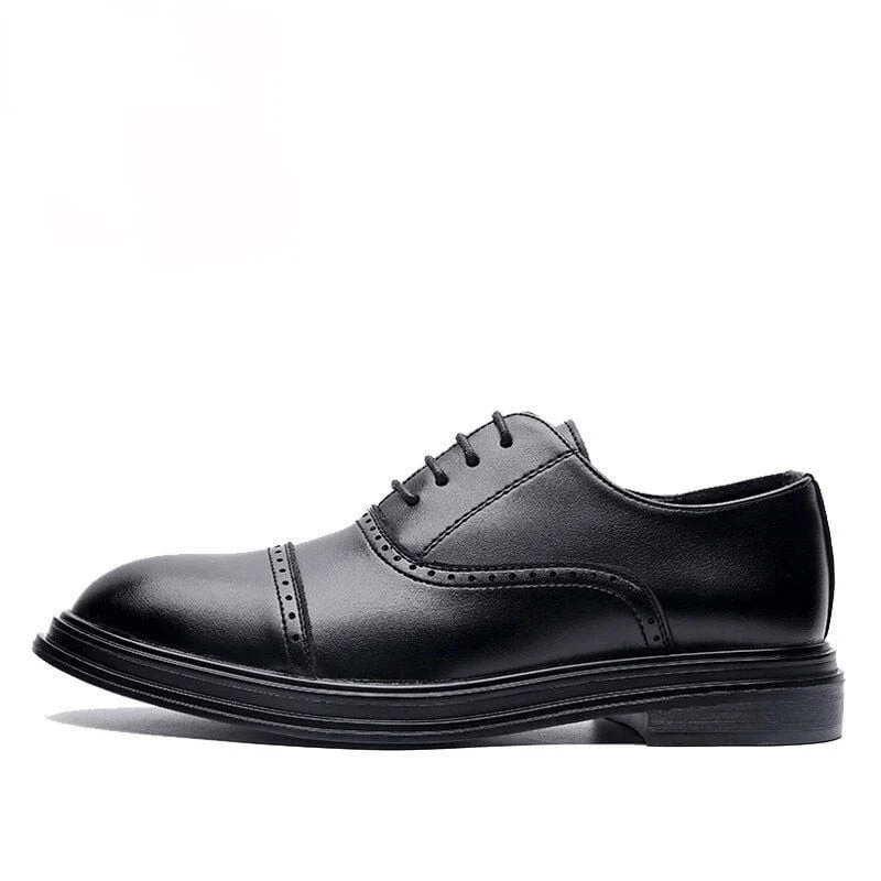 Simple Carved Pointed Business Casual Shoes - Lace-Up Comfortable Work Flats for Men - Image 2
