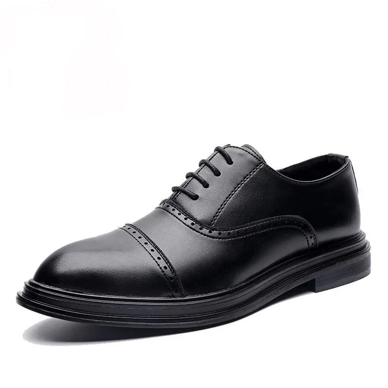 Simple Carved Pointed Business Casual Shoes - Lace-Up Comfortable Work Flats for Men
