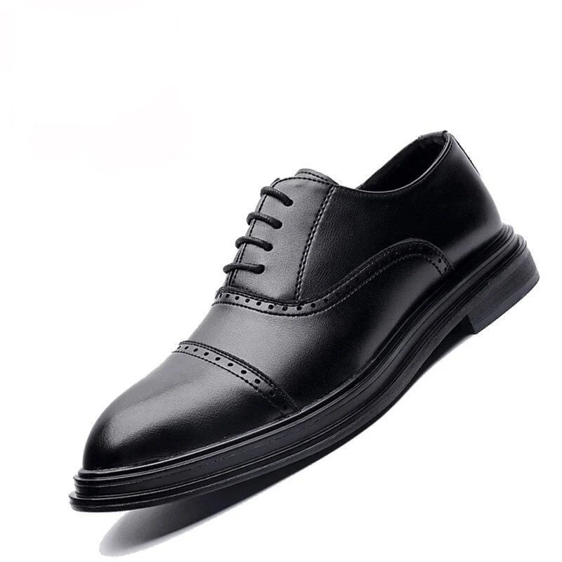 Simple Carved Pointed Business Casual Shoes - Lace-Up Comfortable Work Flats for Men - Image 3