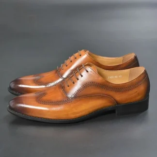 Luxury Genuine Leather Pointed Toe Oxfords - Mixed Brown Handmade Formal Dress Shoes for Men