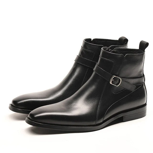 Autumn Winter Slip-On Pointed Chelsea Boots - Genuine Leather Business Formal Boots for Men - Image 2
