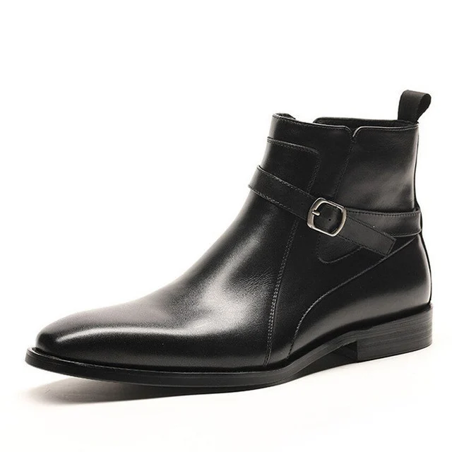 Autumn Winter Slip-On Pointed Chelsea Boots - Genuine Leather Business Formal Boots for Men