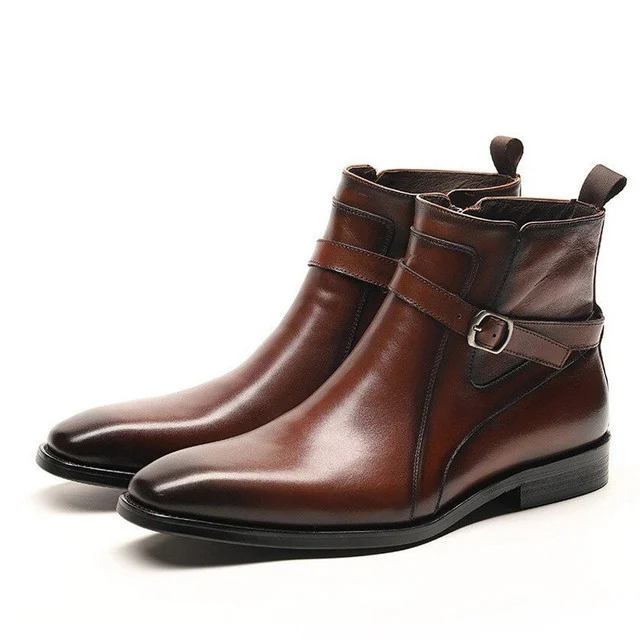 Autumn Winter Slip-On Pointed Chelsea Boots - Genuine Leather Business Formal Boots for Men - Image 3