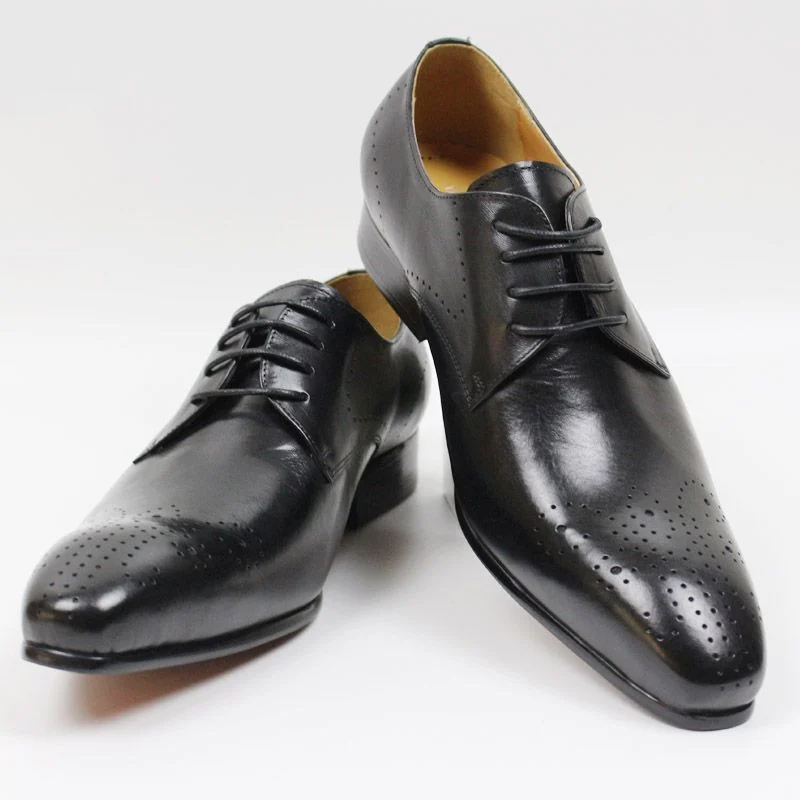 Men's Genuine Leather Derby Shoes - Pointed Toe Brogue Formal Shoes for Business, Office, and Weddings - Image 4