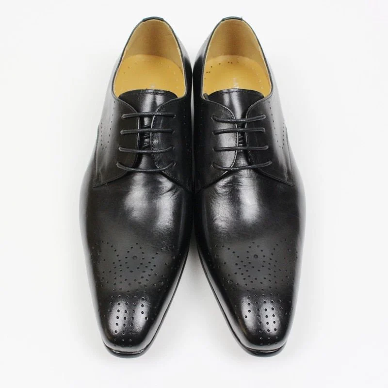 Men's Genuine Leather Derby Shoes - Pointed Toe Brogue Formal Shoes for Business, Office, and Weddings - Image 6