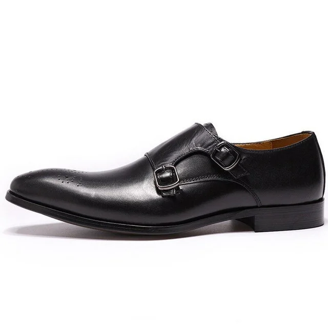 High-Grade Genuine Leather Slip-On Monk Strap Shoes - Medallion Brown Formal Loafers for Men - Image 3