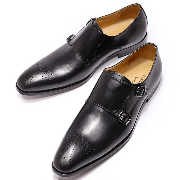 High-Grade Genuine Leather Slip-On Monk Strap Shoes - Medallion Brown Formal Loafers for Men - Image 7