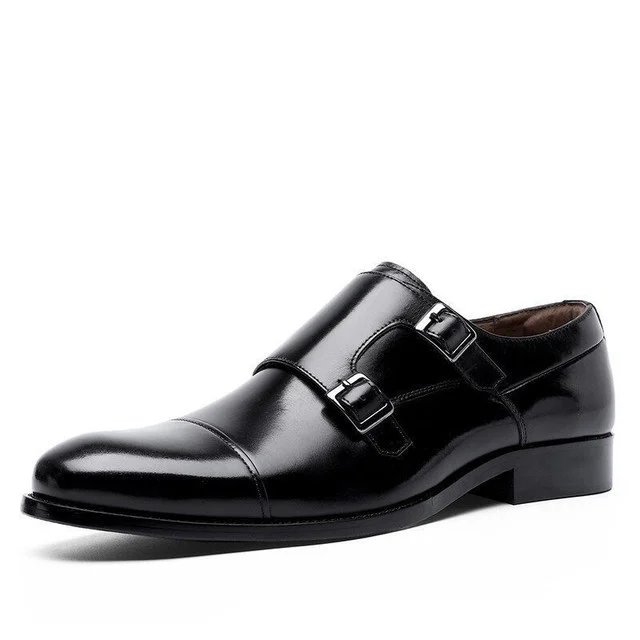 Genuine Leather Double Buckle Formal Shoes - Retro Monk Strap Men's Dress Shoes - Image 3