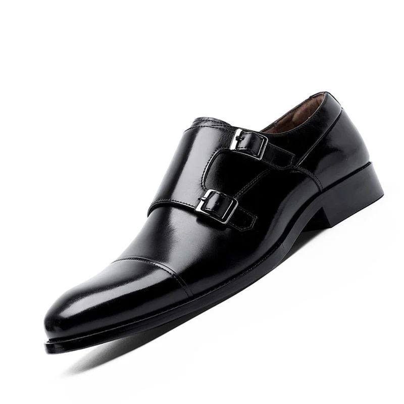 Genuine Leather Double Buckle Formal Shoes - Retro Monk Strap Men's Dress Shoes - Image 4