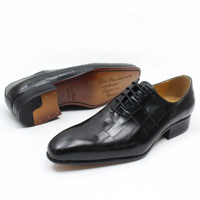 Luxury Crocodile-Embossed Leather Oxford Shoes – Classic Pointed Toe Office Dress Shoes for Men - Image 3