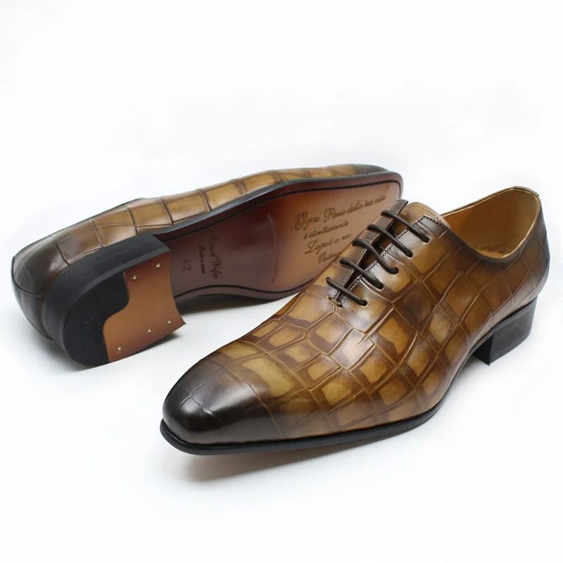 Luxury Crocodile-Embossed Leather Oxford Shoes – Classic Pointed Toe Office Dress Shoes for Men - Image 4