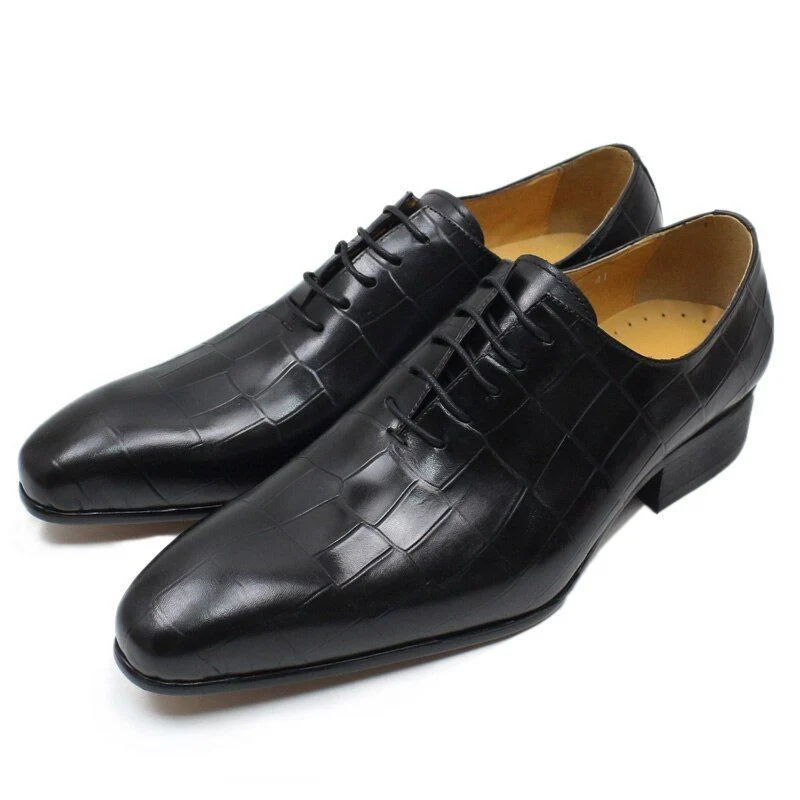 Luxury Crocodile-Embossed Leather Oxford Shoes – Classic Pointed Toe Office Dress Shoes for Men - Image 2