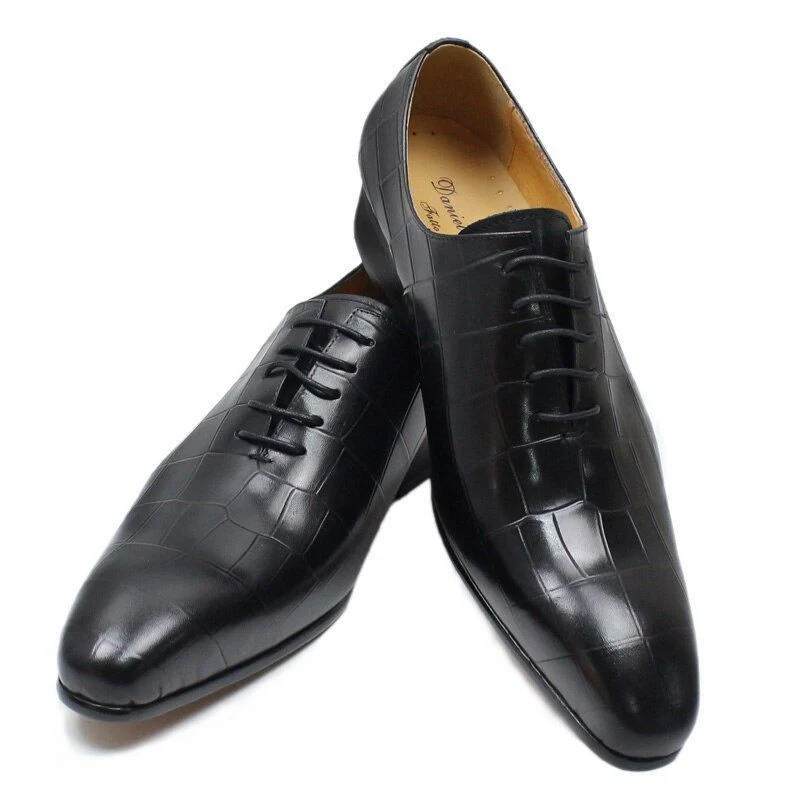 Luxury Crocodile-Embossed Leather Oxford Shoes – Classic Pointed Toe Office Dress Shoes for Men - Image 5