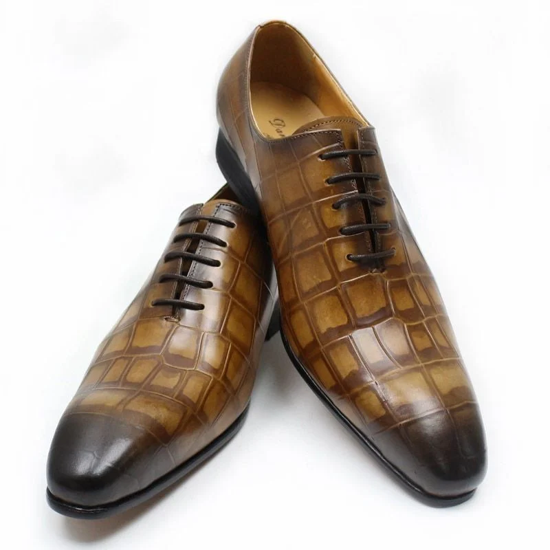 Luxury Crocodile-Embossed Leather Oxford Shoes – Classic Pointed Toe Office Dress Shoes for Men - Image 6