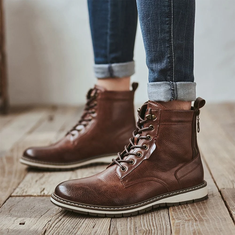 Man Lace-up Casual Boots New Autumn Ankle Botas Fashion Shoes Men Basic boots Men Comfy Leather Outdoor Walking Men's Boots - Image 2