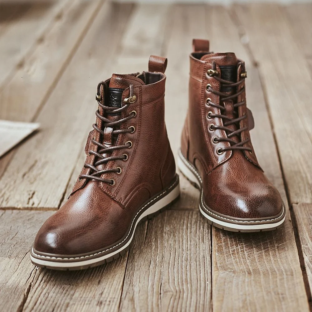 Man Lace-up Casual Boots New Autumn Ankle Botas Fashion Shoes Men Basic boots Men Comfy Leather Outdoor Walking Men's Boots - Image 3