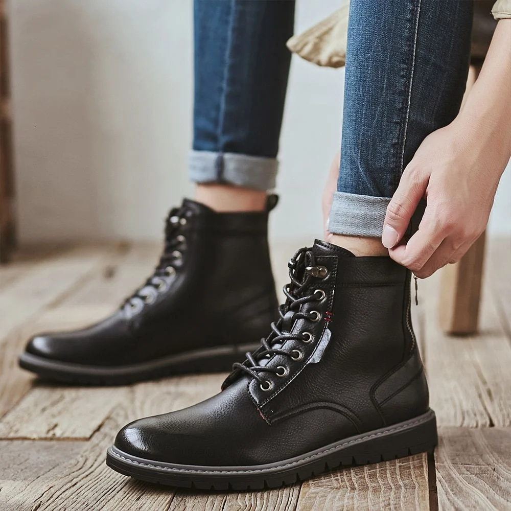 Man Lace-up Casual Boots New Autumn Ankle Botas Fashion Shoes Men Basic boots Men Comfy Leather Outdoor Walking Men's Boots - Image 4