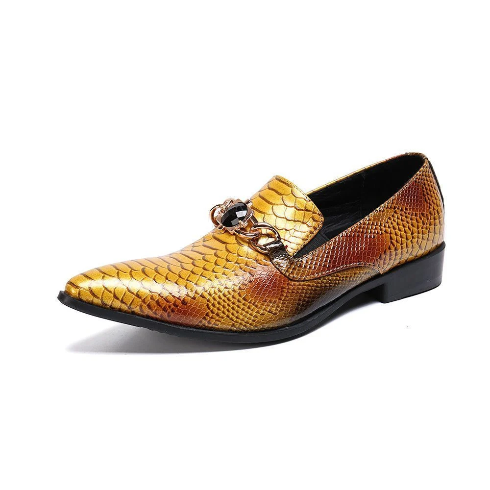 Christia Bella New Fashion Genuine Leather Business Shoes - Plus Size Crystal Chain Slip-On Pointed Toe Formal Dress Shoes - Image 5