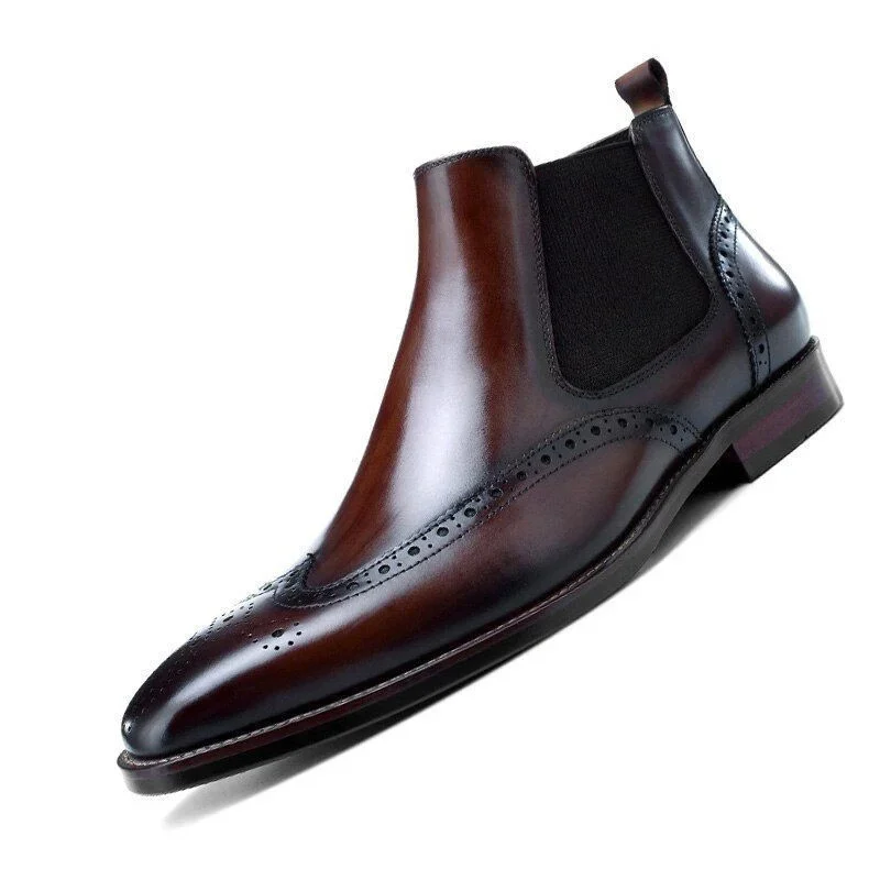New Arrival Men's Chelsea Short Boots - Genuine Leather Retro Brogue High-Quality Handmade Business Shoes - Image 4