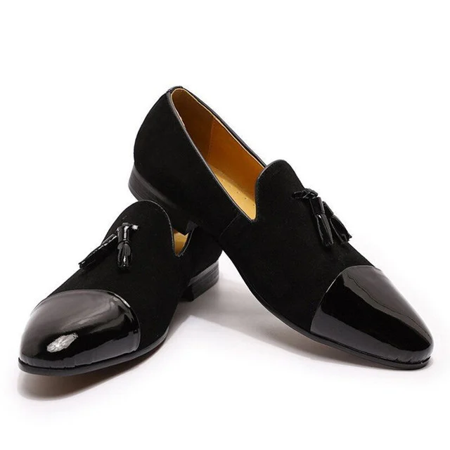Luxury Tassel Loafers - Elegant Suede Patchwork Patent Leather Slip-On Wedding and Office Shoes for Men - Image 2