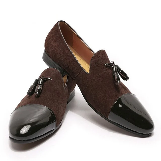 Luxury Tassel Loafers - Elegant Suede Patchwork Patent Leather Slip-On Wedding and Office Shoes for Men - Image 5