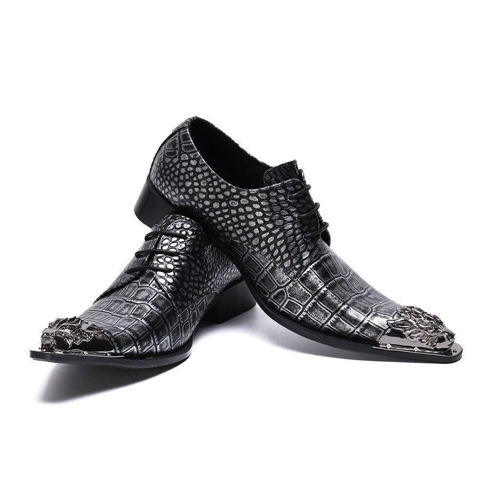 Christia Bella Business Snake Skin Lace-Up Shoes - Pointed Toe Fashion Formal Dress Shoes for Men - Image 6