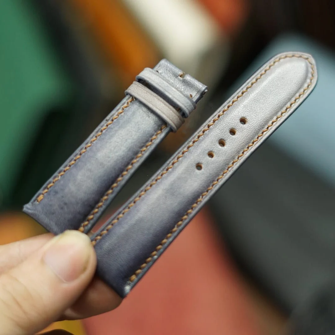 Saigon-Leather Handcrafted Gray Patina Leather Watch Strap - Image 2