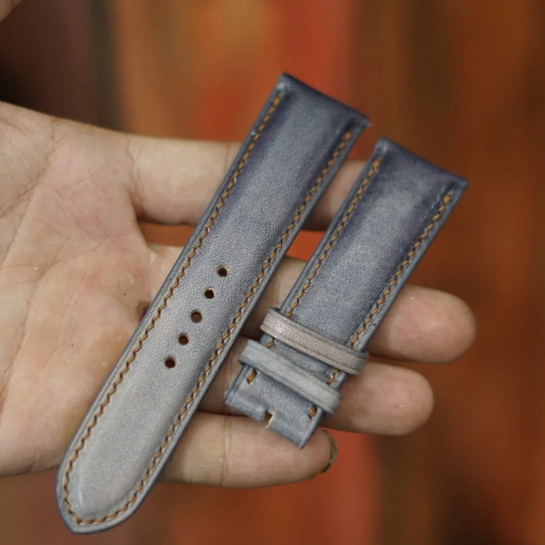 Saigon-Leather Handcrafted Gray Patina Leather Watch Strap - Image 3