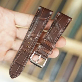 Saigon-Leather Handcrafted Green Embossed Crocodile-Pattern Leather Watch Strap