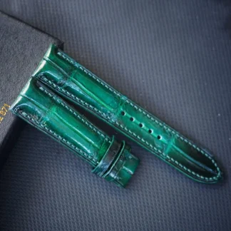 Saigon-Leather Handcrafted Green Embossed Crocodile-Pattern Leather Watch Strap