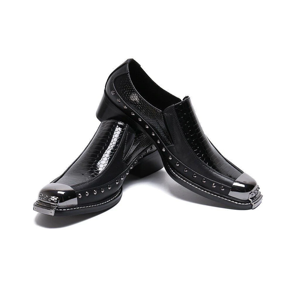 Snake Pattern Genuine Leather Men's Business Loafer Shoes - Image 6