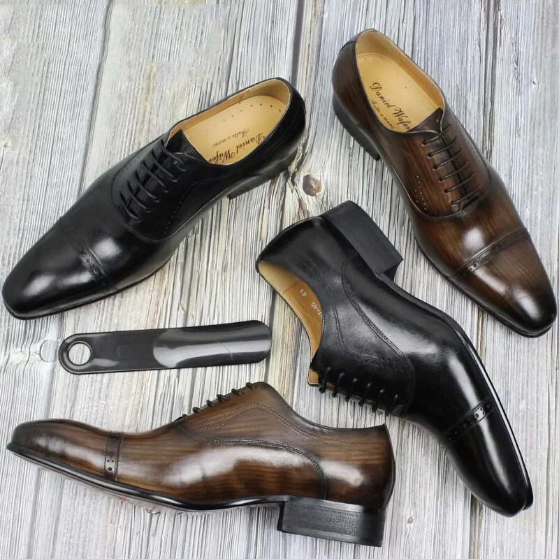Genuine Leather Cap Toe Oxford Shoes - Men's Lace-Up Formal Brogue for Office, Wedding, and Formal Events - Image 6
