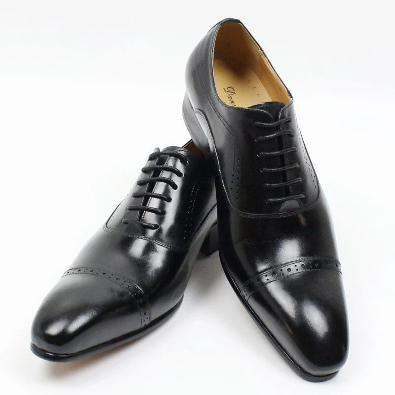 Genuine Leather Cap Toe Oxford Shoes - Men's Lace-Up Formal Brogue for Office, Wedding, and Formal Events - Image 4
