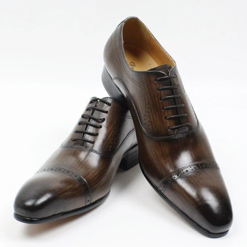 Genuine Leather Cap Toe Oxford Shoes - Men's Lace-Up Formal Brogue for Office, Wedding, and Formal Events - Image 5
