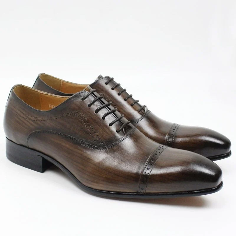 Genuine Leather Cap Toe Oxford Shoes - Men's Lace-Up Formal Brogue for Office, Wedding, and Formal Events - Image 3