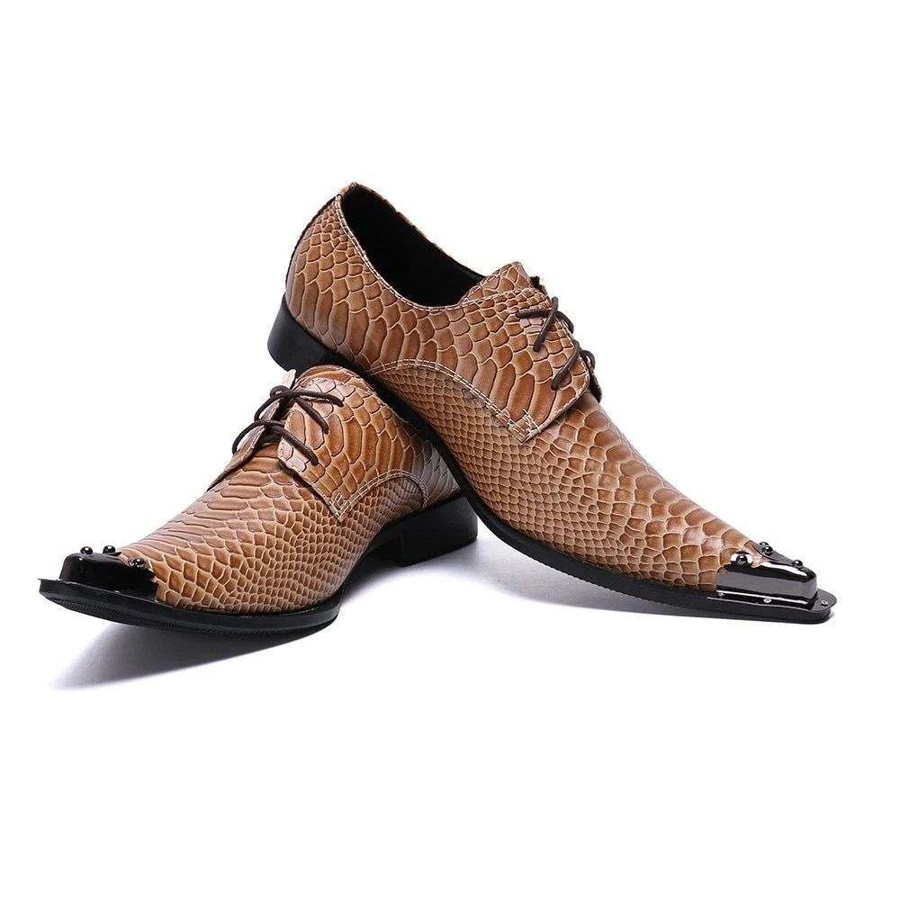 Christia Bella Fashion Men’s Snake Skin Oxford Shoes - Large Size Metal Pointed Toe Formal Business Shoes - Image 6