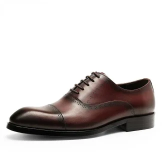 Genuine Leather British Style Pointed Toe Brogue Oxford Shoes - Retro Carved Wedding & Hairstylist Shoes for Men