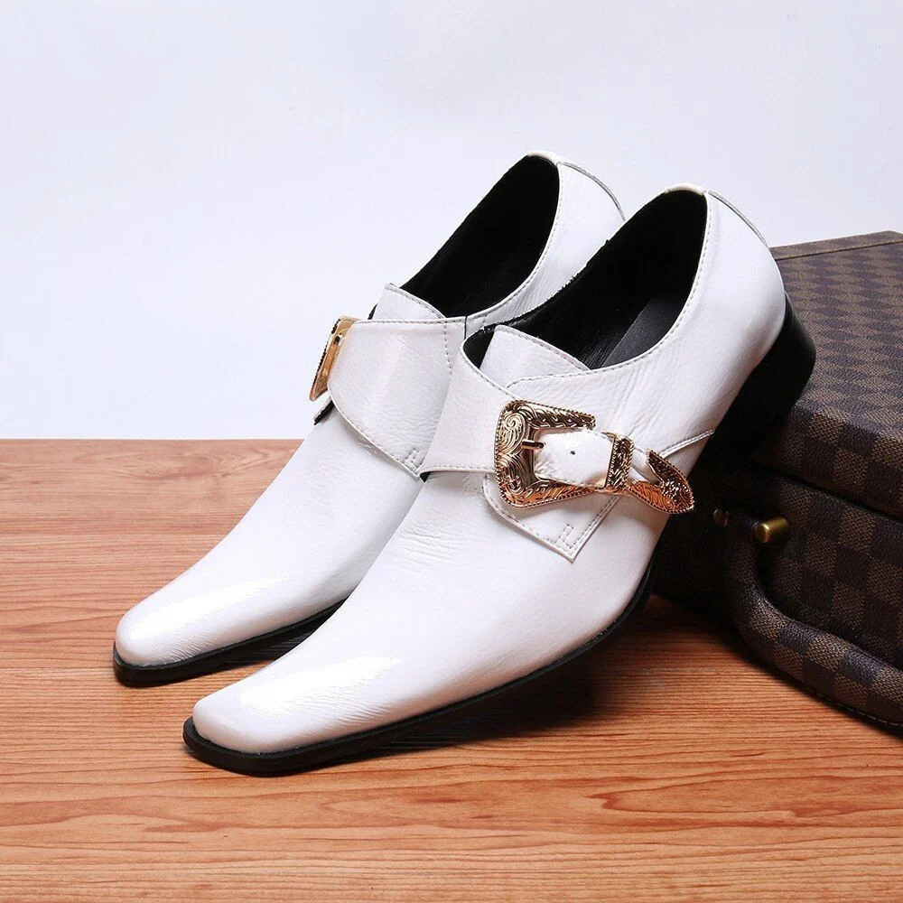 Christia Bella Fashion Simplicity Buckle Genuine Leather Men Business Monk Strap Shoes Plus Size Slip on Square Toe Formal Dress Shoes - Image 3
