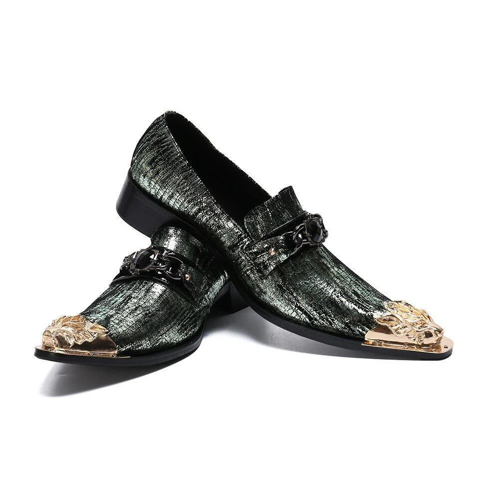 Christia Bella Fashion Chain Genuine Leather Men’s Business Shoes - Large Size Slip-On Metal Pointed Toe Formal Dress Shoes - Image 6