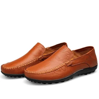 Merkmak Genuine Leather Fur-Lined Slip-On Shoes - Warm and Comfortable Men’s Casual Flats for Spring and Winter