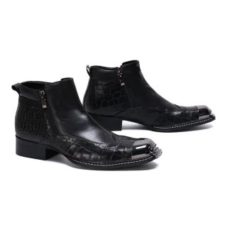 Christia Bella Winter Embroidery Genuine Leather Boots - Fashion Casual Ankle Boots for Men