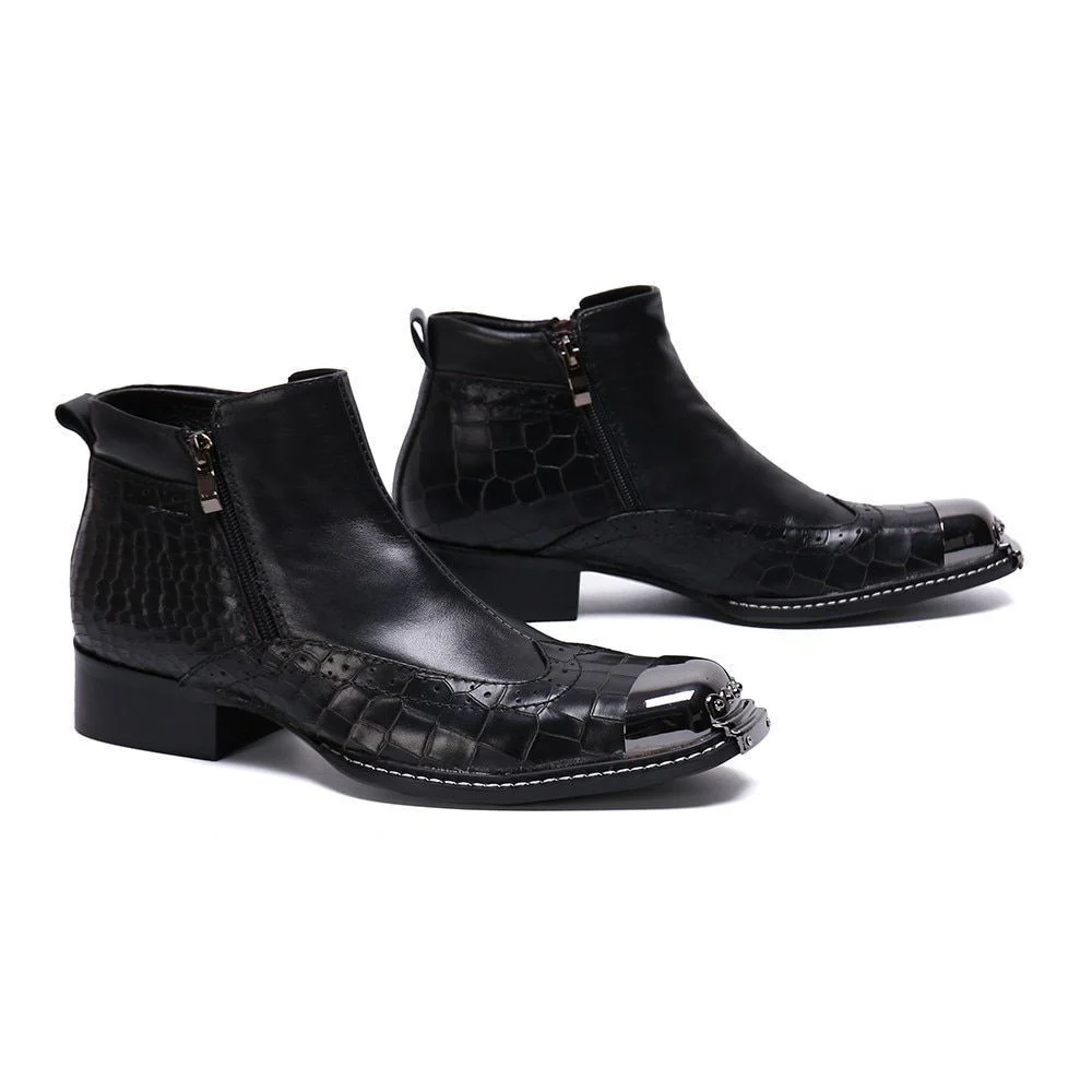 Christia Bella Winter Embroidery Genuine Leather Boots - Fashion Casual Ankle Boots for Men