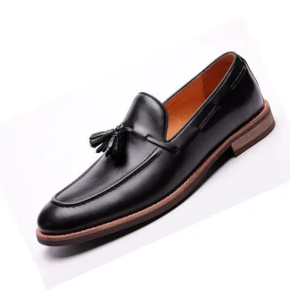 Men’s Street Fashion Genuine Leather Tassel Loafers - Formal Shoes for Party, Wedding, and Business Casual Wear