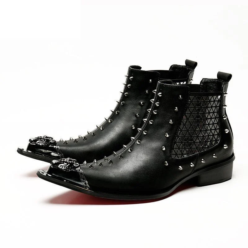Christia Bella Winter Rivet Leather Chelsea Boots - Metal Pointed Toe Fashion Ankle Boots for Men - Image 6